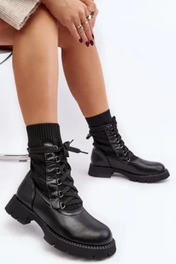 Best Boto Damskie Botki Ze Skarpetą Sznurowane Czarne Gentiana Czarny