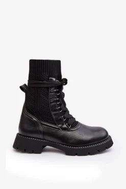 Best Boto Damskie Botki Ze Skarpetą Sznurowane Czarne Gentiana Czarny