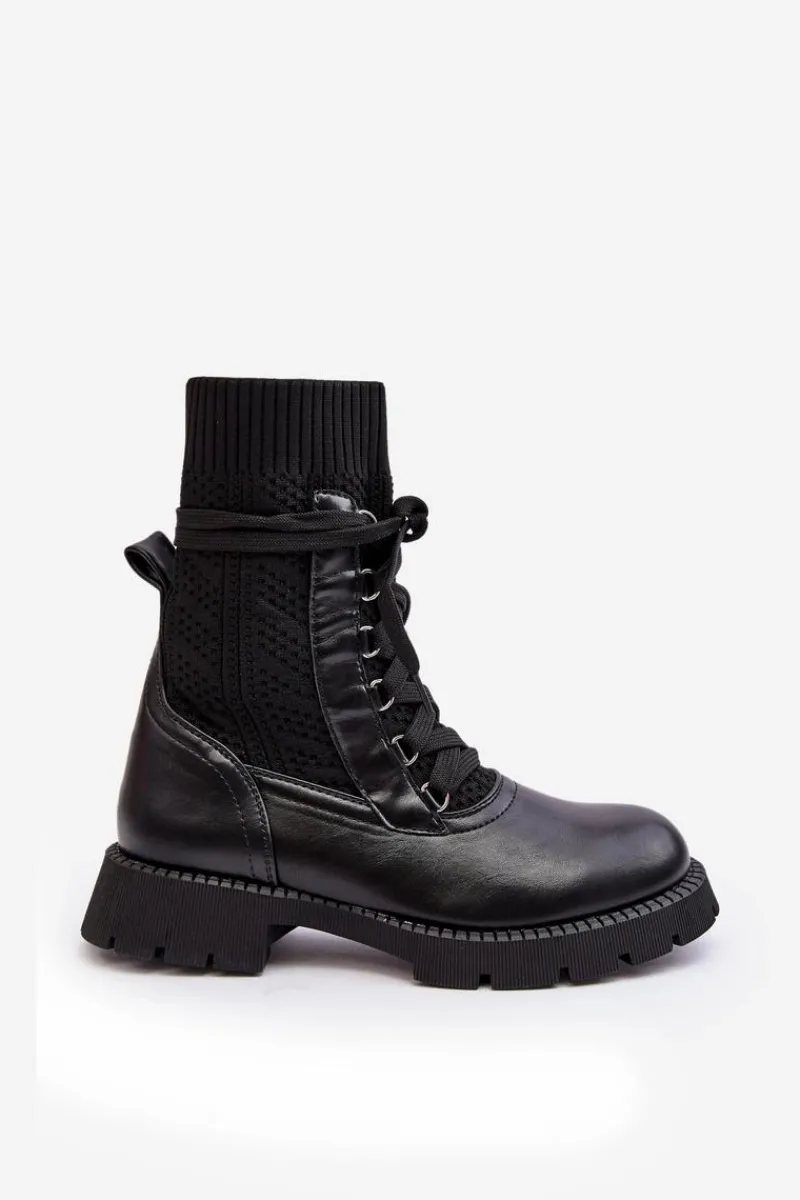 Best Boto Damskie Botki Ze Skarpetą Sznurowane Czarne Gentiana Czarny