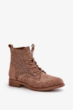 Botki Ażurowe|Brązowe I Beżowe Botki><noscript><img width=