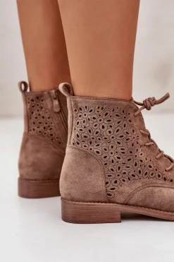 Botki Ażurowe|Brązowe I Beżowe Botki><noscript><img width=