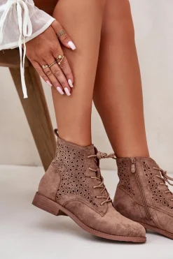 Botki Ażurowe|Brązowe I Beżowe Botki><noscript><img width=