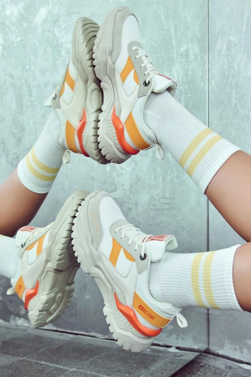 Outlet Damskie Buty Sportowe Big Star JJ274A411 Biało-Beżowe Damskie Buty Sportowe Big Star|Sneakersy Damskie