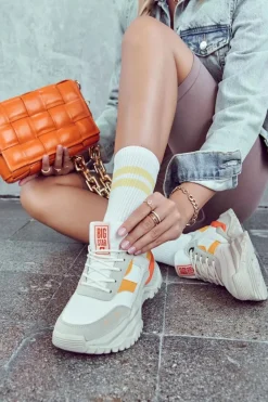 Outlet Damskie Buty Sportowe Big Star JJ274A411 Biało-Beżowe Damskie Buty Sportowe Big Star|Sneakersy Damskie