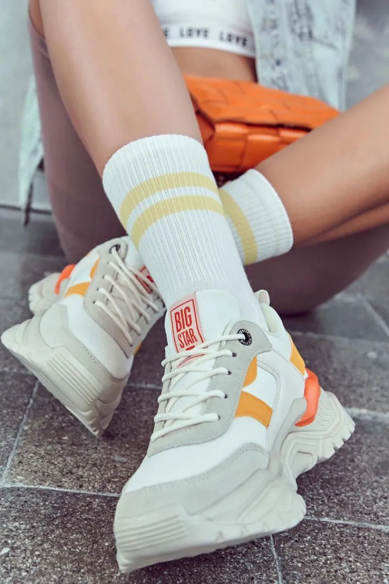 Outlet Damskie Buty Sportowe Big Star JJ274A411 Biało-Beżowe Damskie Buty Sportowe Big Star|Sneakersy Damskie