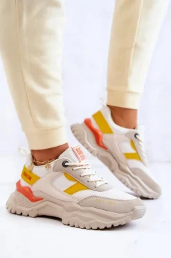 Outlet Damskie Buty Sportowe Big Star JJ274A411 Biało-Beżowe Damskie Buty Sportowe Big Star|Sneakersy Damskie