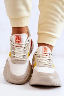 Outlet Damskie Buty Sportowe Big Star JJ274A411 Biało-Beżowe Damskie Buty Sportowe Big Star|Sneakersy Damskie