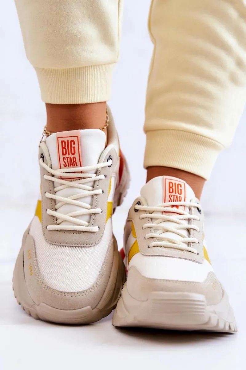 Outlet Damskie Buty Sportowe Big Star JJ274A411 Biało-Beżowe Damskie Buty Sportowe Big Star|Sneakersy Damskie