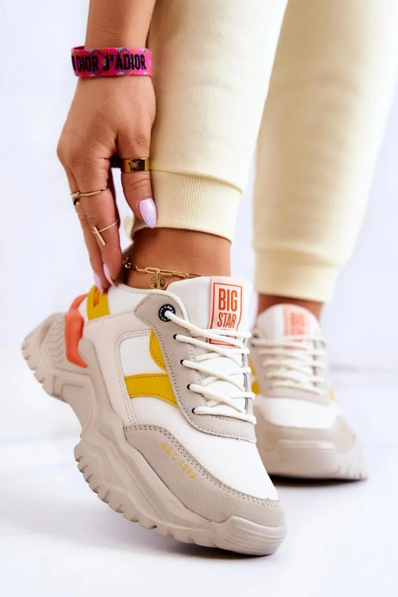 Outlet Damskie Buty Sportowe Big Star JJ274A411 Biało-Beżowe Damskie Buty Sportowe Big Star|Sneakersy Damskie