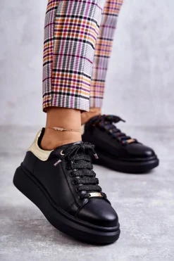 Sale Damskie Buty Sportowe KK2N4073 Czarne Damskie Sneakersy Damskie