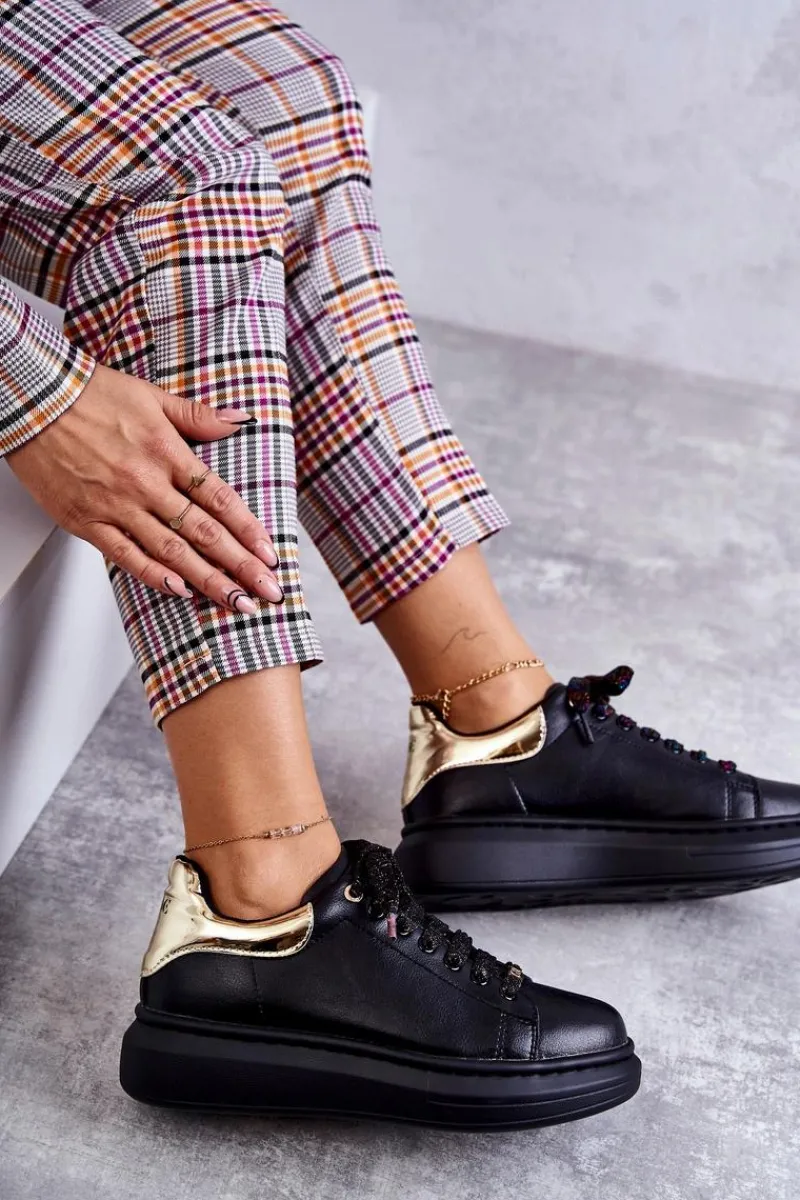 Sale Damskie Buty Sportowe KK2N4073 Czarne Damskie Sneakersy Damskie