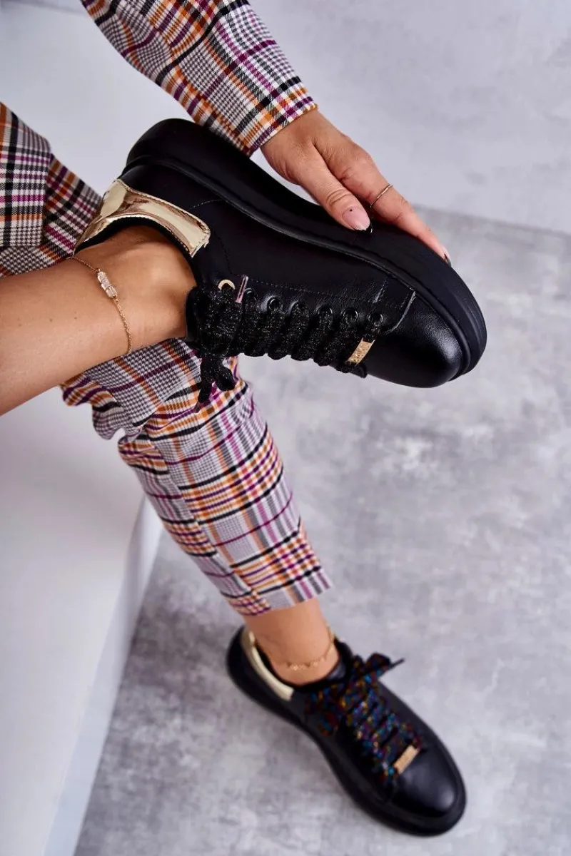 Sale Damskie Buty Sportowe KK2N4073 Czarne Damskie Sneakersy Damskie