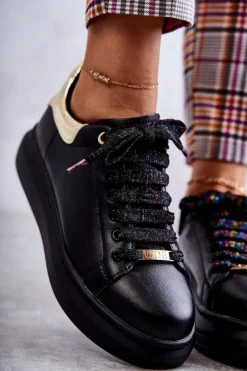 Sale Damskie Buty Sportowe KK2N4073 Czarne Damskie Sneakersy Damskie