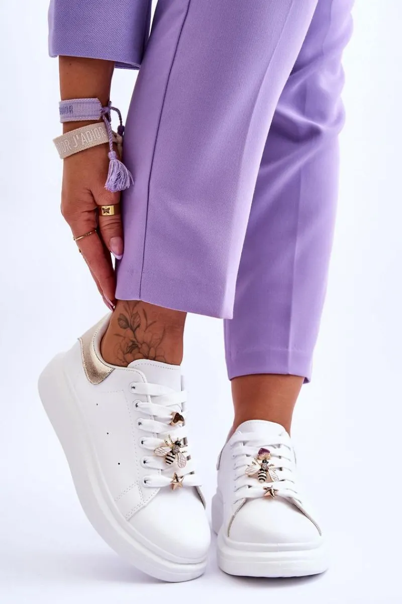 Best Boto Damskie Buty Sportowe Na Masywnej Platformie Biało-Złote Chante