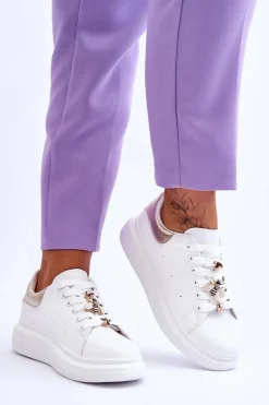 Best Boto Damskie Buty Sportowe Na Masywnej Platformie Biało-Złote Chante