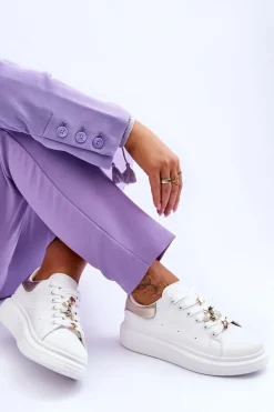 Best Boto Damskie Buty Sportowe Na Masywnej Platformie Biało-Złote Chante