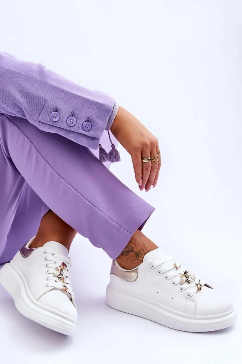 Best Boto Damskie Buty Sportowe Na Masywnej Platformie Biało-Złote Chante