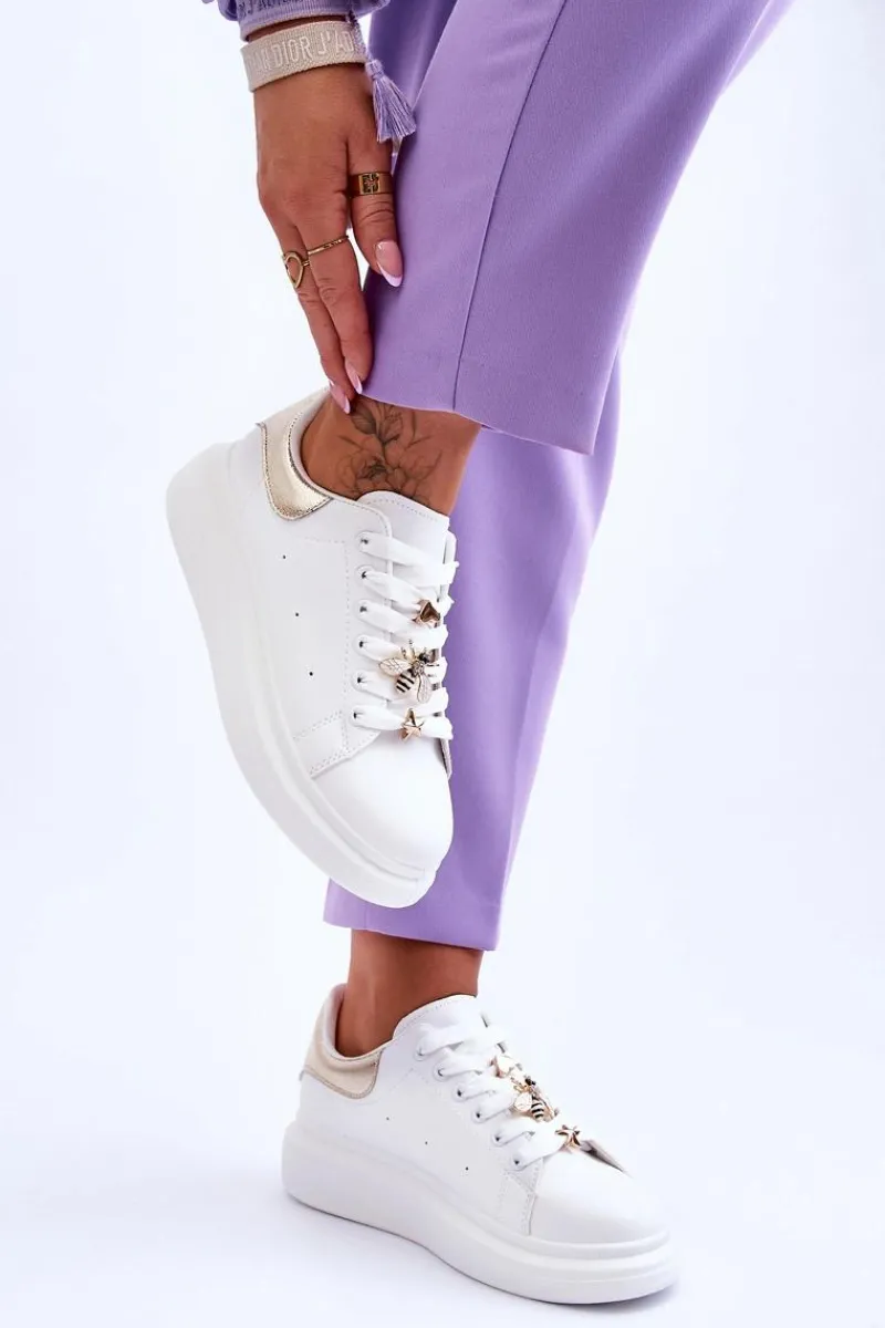 Best Boto Damskie Buty Sportowe Na Masywnej Platformie Biało-Złote Chante