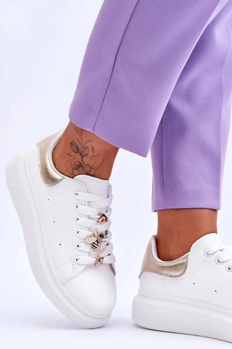 Best Boto Damskie Buty Sportowe Na Masywnej Platformie Biało-Złote Chante