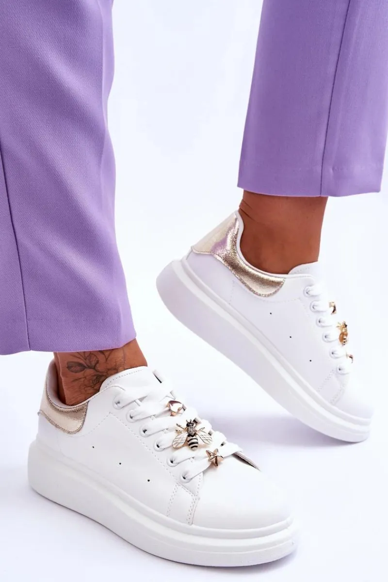 Best Boto Damskie Buty Sportowe Na Masywnej Platformie Biało-Złote Chante