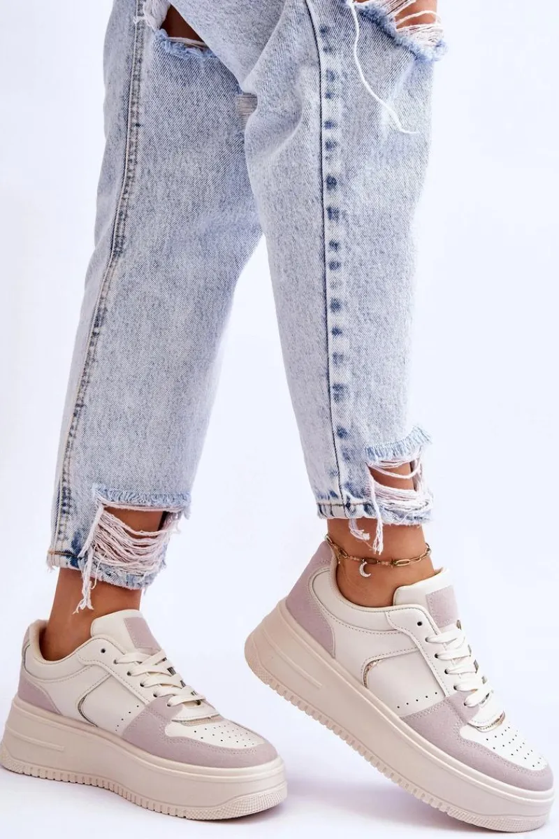 Discount Damskie Buty Sportowe Na Wysokiej Platformie Jasnobeżowe Bexley Damskie Buty Sportowe Na Platformie|Sneakersy Damskie