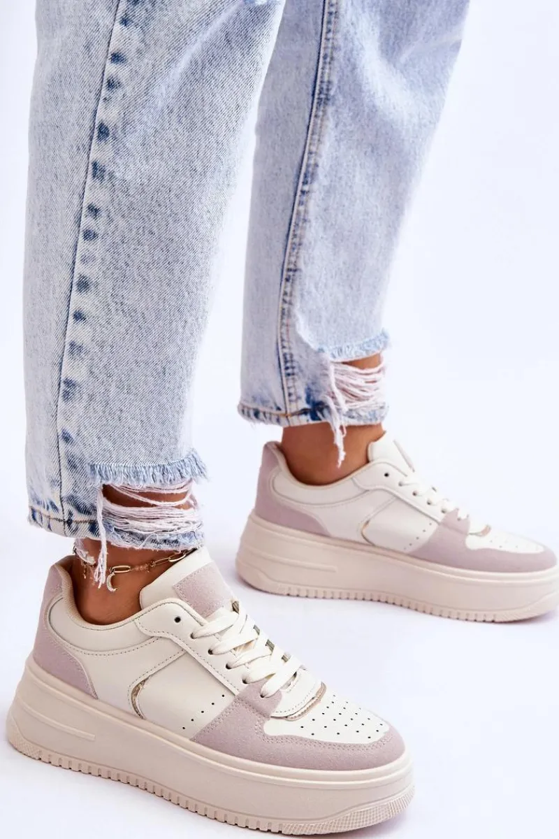 Discount Damskie Buty Sportowe Na Wysokiej Platformie Jasnobeżowe Bexley Damskie Buty Sportowe Na Platformie|Sneakersy Damskie