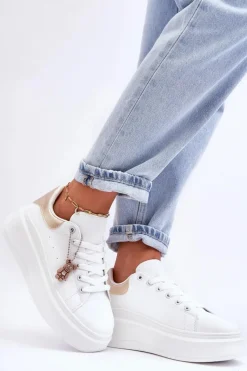 Best Boto Damskie Buty Sportowe Na Masywnej Platformie Biało-Złote Mariell