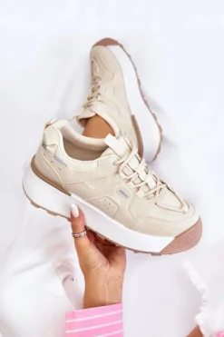 Damskie Buty Sportowe Na Platformie Jasnobeżowe Dakari Damskie Buty Sportowe Na Platformie|Sneakersy Damskie