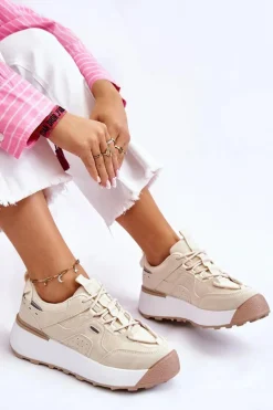 Damskie Buty Sportowe Na Platformie Jasnobeżowe Dakari Damskie Buty Sportowe Na Platformie|Sneakersy Damskie
