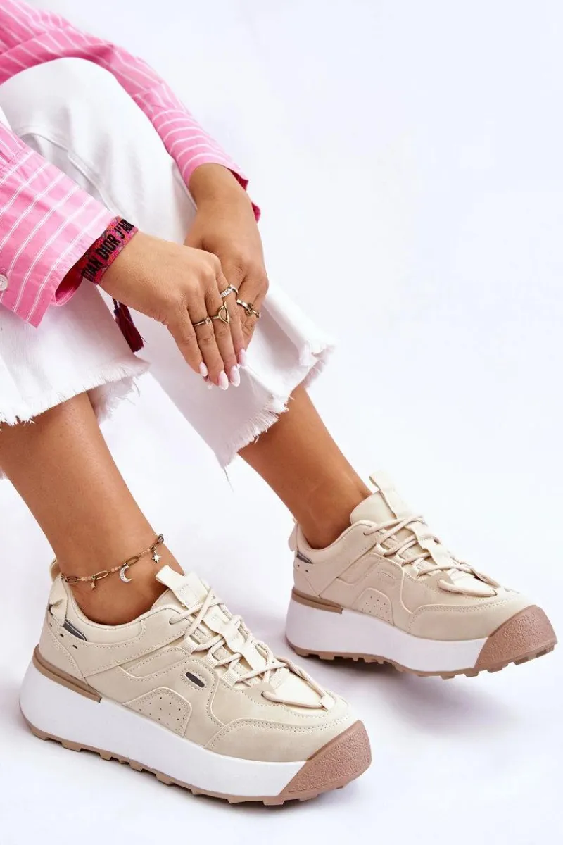 Damskie Buty Sportowe Na Platformie Jasnobeżowe Dakari Damskie Buty Sportowe Na Platformie|Sneakersy Damskie