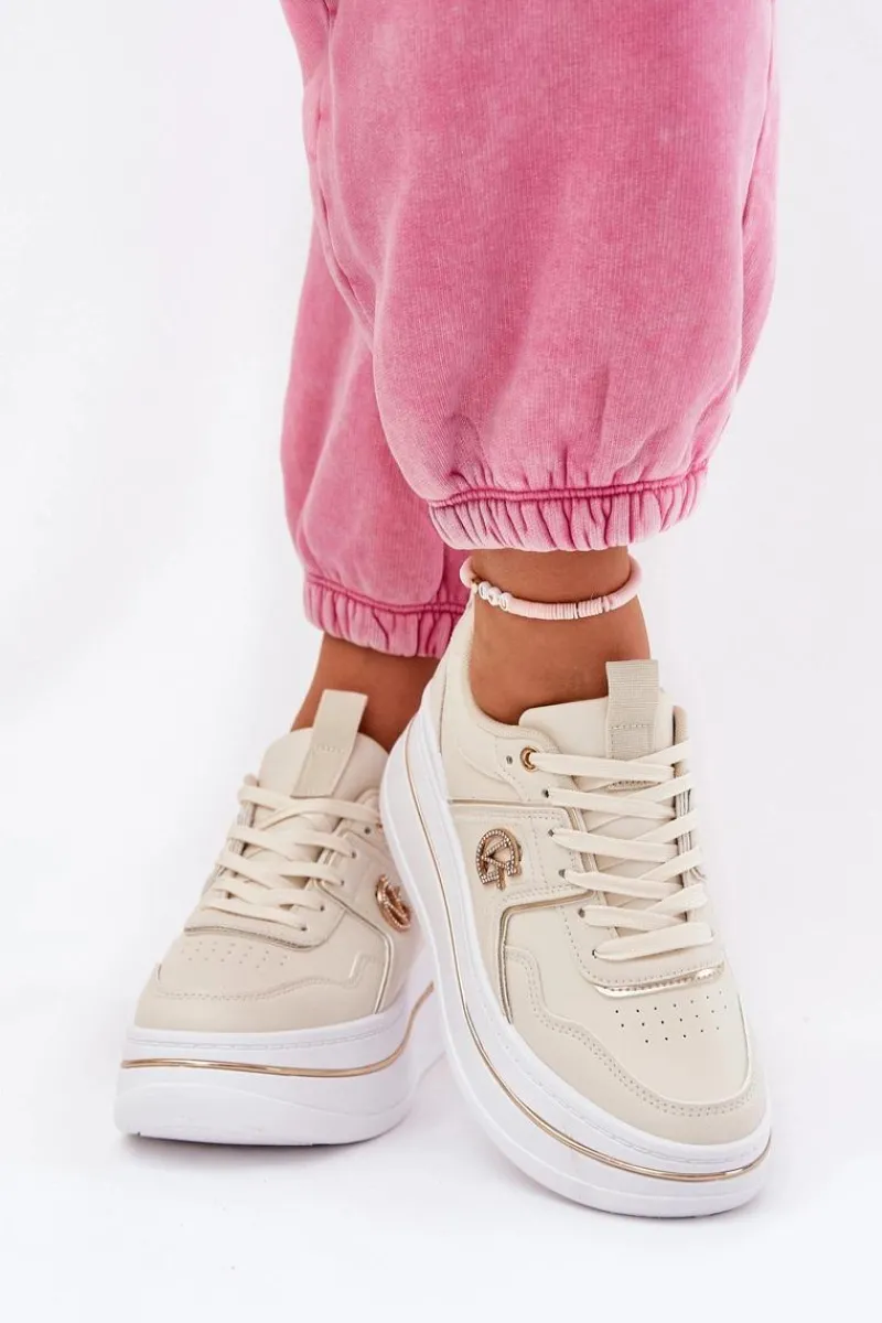 Online Damskie Buty Sportowe Na Platformie Beżowe Caldeno Damskie Buty Sportowe Na Platformie|Sneakersy Damskie