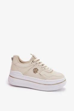 Online Damskie Buty Sportowe Na Platformie Beżowe Caldeno Damskie Buty Sportowe Na Platformie|Sneakersy Damskie