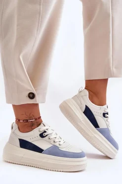 Buty Sportowe Na Platformie|Sneakersy Damskie></noscript>Boto Damskie Buty Sportowe Na Masywnej Platformie Biało-Niebieskie Gemma