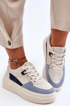 Buty Sportowe Na Platformie|Sneakersy Damskie></noscript>Boto Damskie Buty Sportowe Na Masywnej Platformie Biało-Niebieskie Gemma