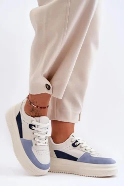Buty Sportowe Na Platformie|Sneakersy Damskie></noscript>Boto Damskie Buty Sportowe Na Masywnej Platformie Biało-Niebieskie Gemma