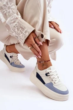 Buty Sportowe Na Platformie|Sneakersy Damskie></noscript>Boto Damskie Buty Sportowe Na Masywnej Platformie Biało-Niebieskie Gemma