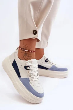 Buty Sportowe Na Platformie|Sneakersy Damskie></noscript>Boto Damskie Buty Sportowe Na Masywnej Platformie Biało-Niebieskie Gemma