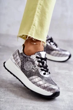 GOE Damskie Buty Sportowe Na Koturnie KK2N4083 Srebrne Srebrny