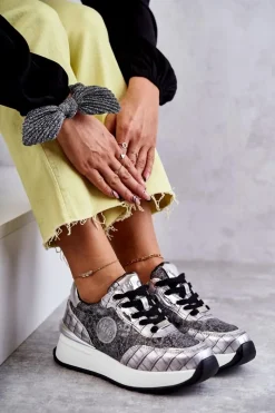 GOE Damskie Buty Sportowe Na Koturnie KK2N4083 Srebrne Srebrny