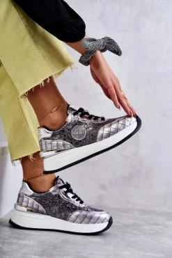 GOE Damskie Buty Sportowe Na Koturnie KK2N4083 Srebrne Srebrny