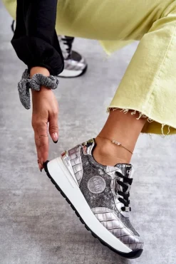 GOE Damskie Buty Sportowe Na Koturnie KK2N4083 Srebrne Srebrny