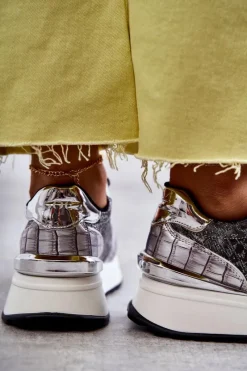 GOE Damskie Buty Sportowe Na Koturnie KK2N4083 Srebrne Srebrny