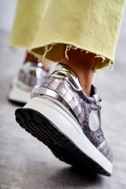 GOE Damskie Buty Sportowe Na Koturnie KK2N4083 Srebrne Srebrny
