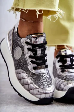 GOE Damskie Buty Sportowe Na Koturnie KK2N4083 Srebrne Srebrny