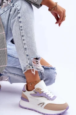New Damskie Buty Sportowe Na Platformie Biało-Fioletowe Henley Damskie Buty Sportowe Na Platformie|Sneakersy Damskie