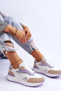 New Damskie Buty Sportowe Na Platformie Biało-Fioletowe Henley Damskie Buty Sportowe Na Platformie|Sneakersy Damskie