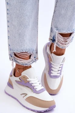 New Damskie Buty Sportowe Na Platformie Biało-Fioletowe Henley Damskie Buty Sportowe Na Platformie|Sneakersy Damskie