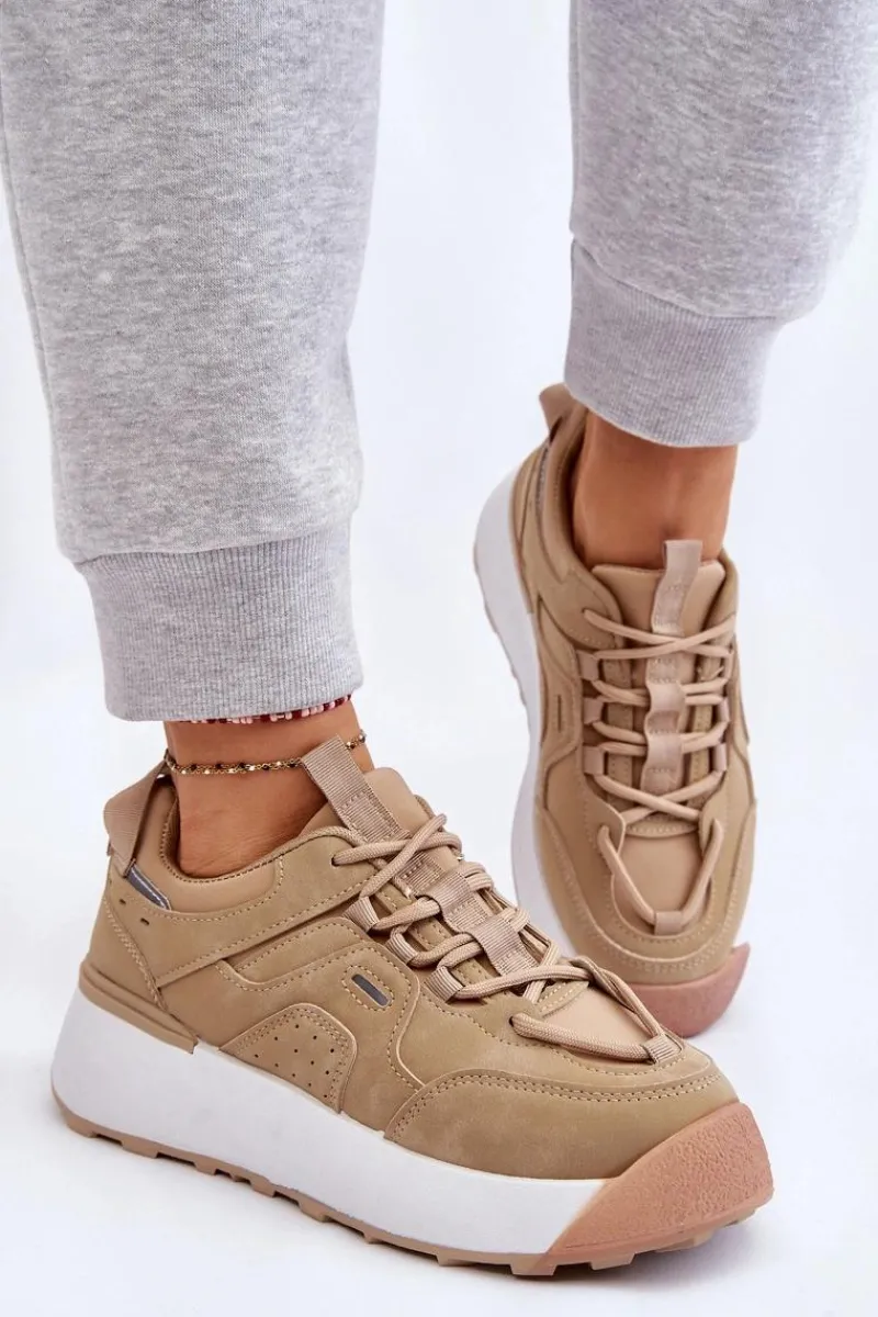 Discount Damskie Buty Sportowe Na Platformie Beżowe Dakari Damskie Buty Sportowe Na Platformie|Sneakersy Damskie