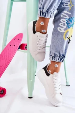 Sneakersy Damskie>Boto Damskie Buty Sportowe Na Platformie Biało-Czarne Eliso