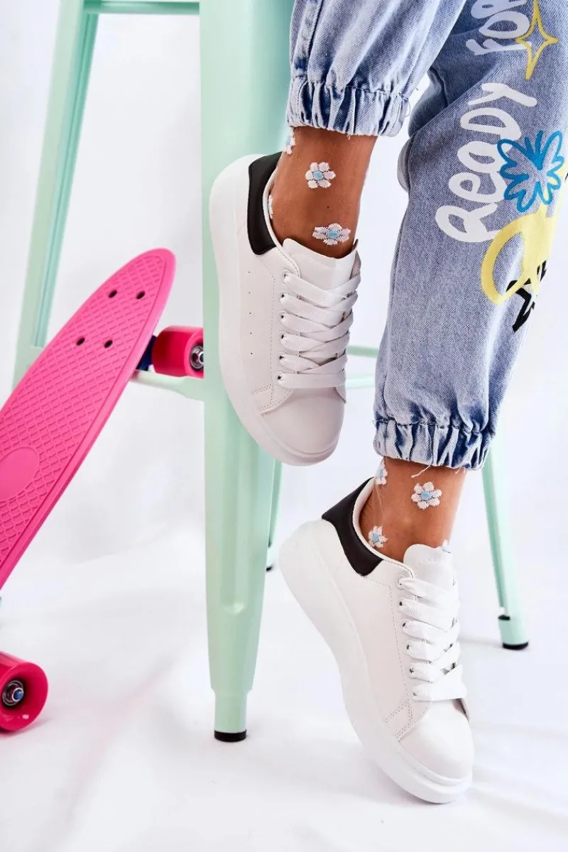 Sneakersy Damskie>Boto Damskie Buty Sportowe Na Platformie Biało-Czarne Eliso